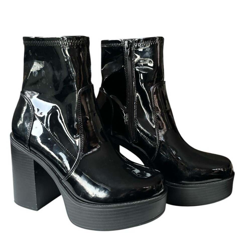 Soda Womens Ankle Booties Patent Faux Leather Platform Chunky Heel 4" Size 9M